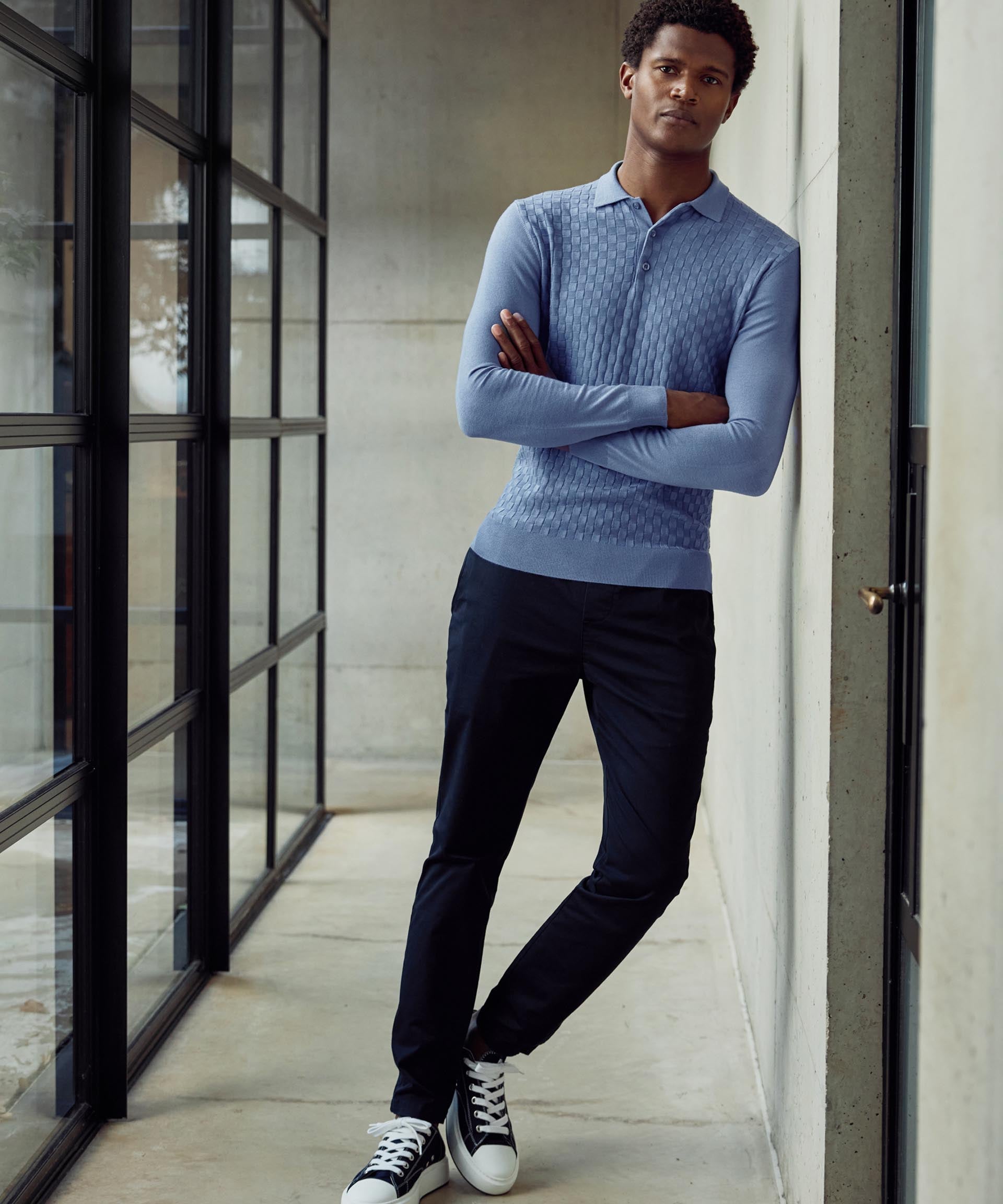 Square Texturé Manches Longues Boutonné Polo