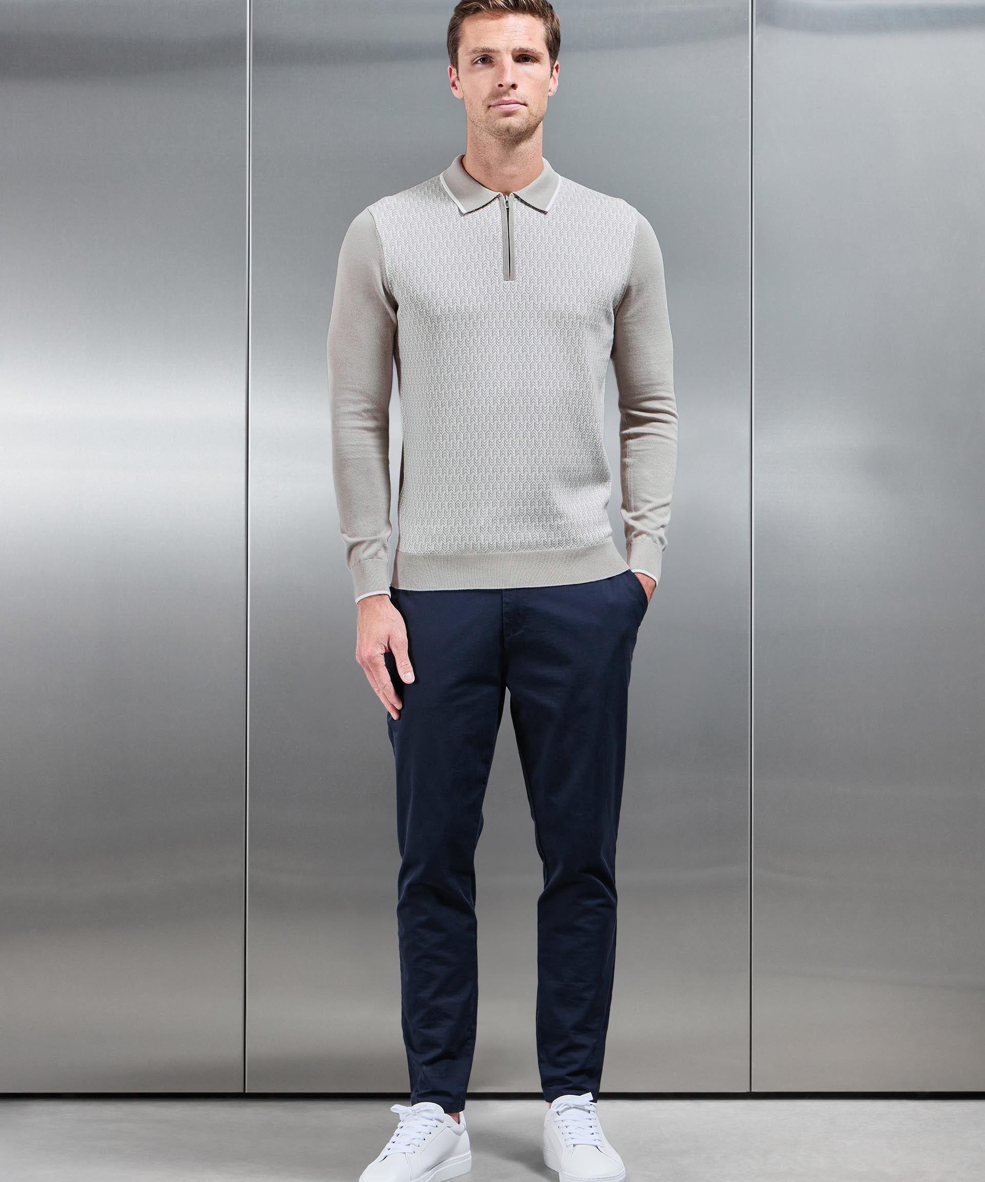 Herringbone Manches Longues Zippé Polo