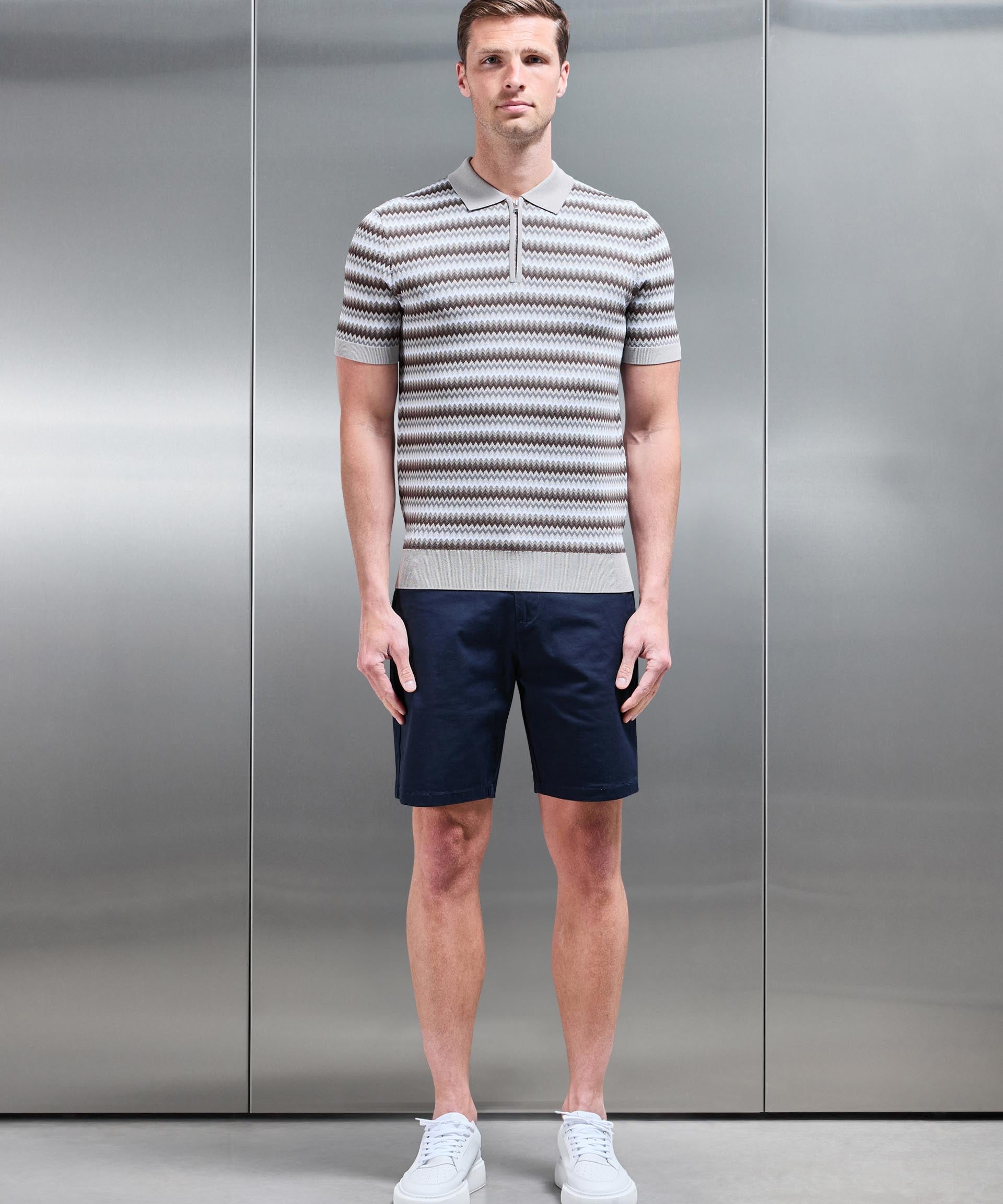 Jacquard Zig Zag En Maille Zippé Polo