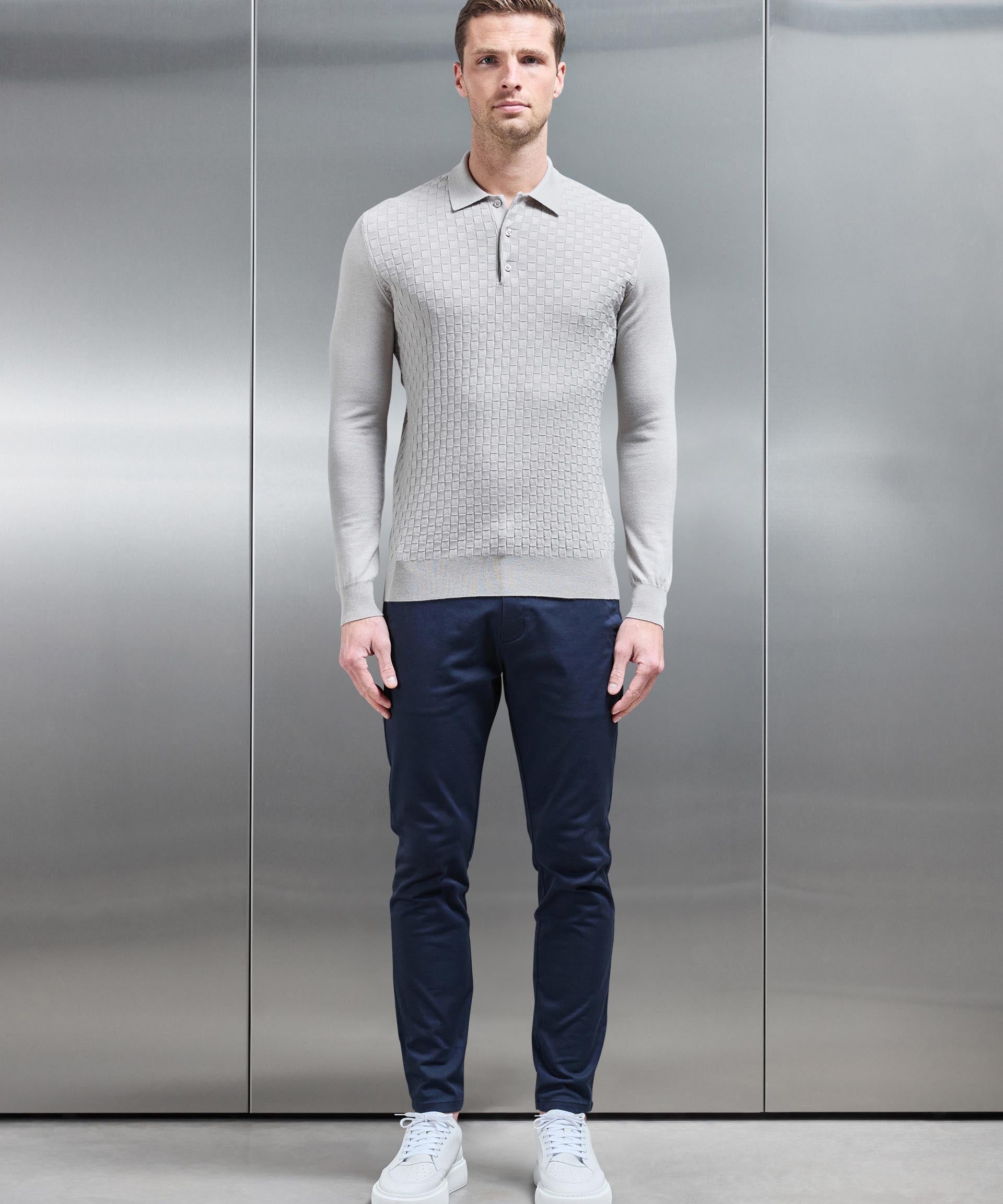 Square Texturé Manches Longues Boutonné Polo