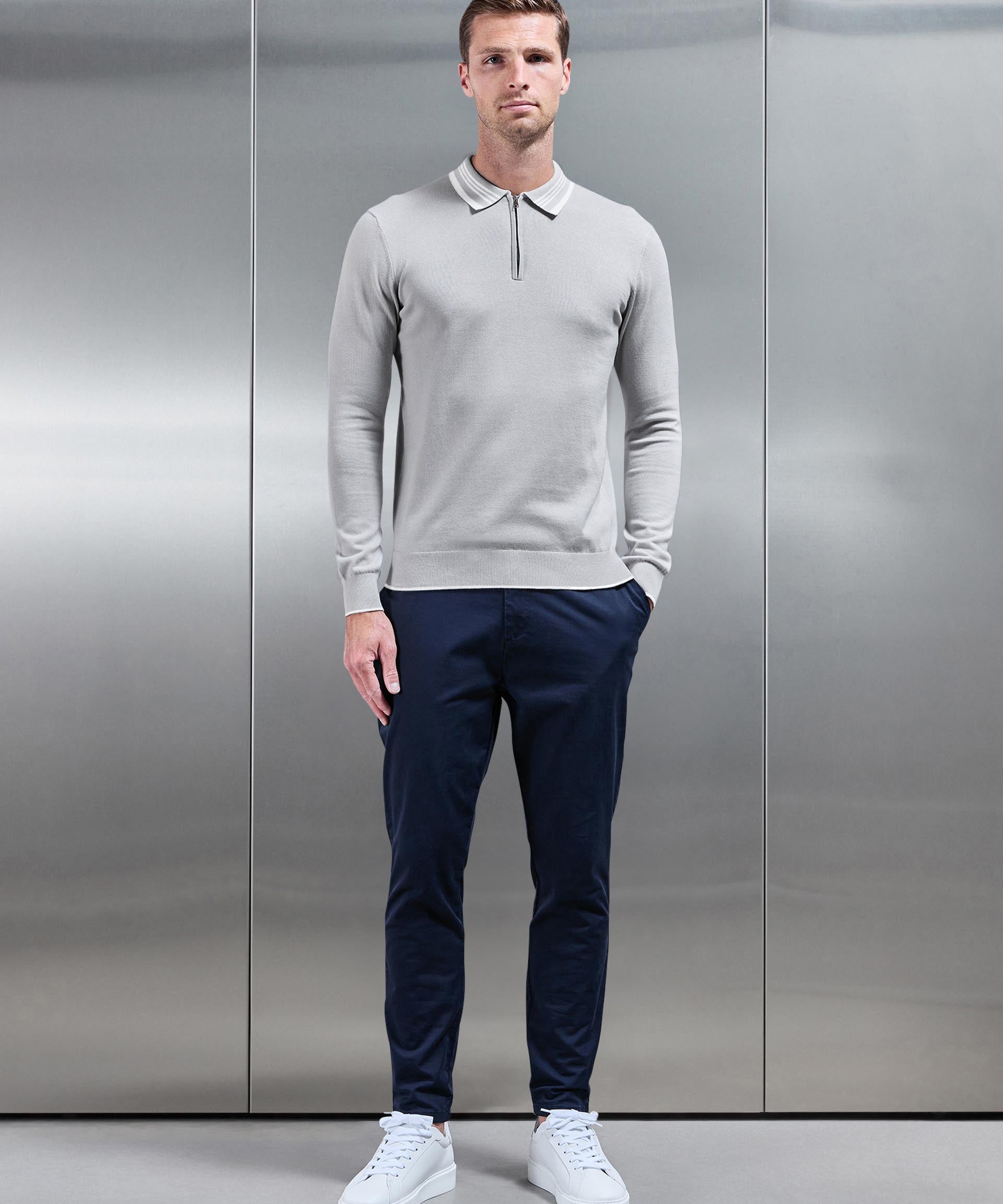 Tipped En Maille Manches Longues Polo